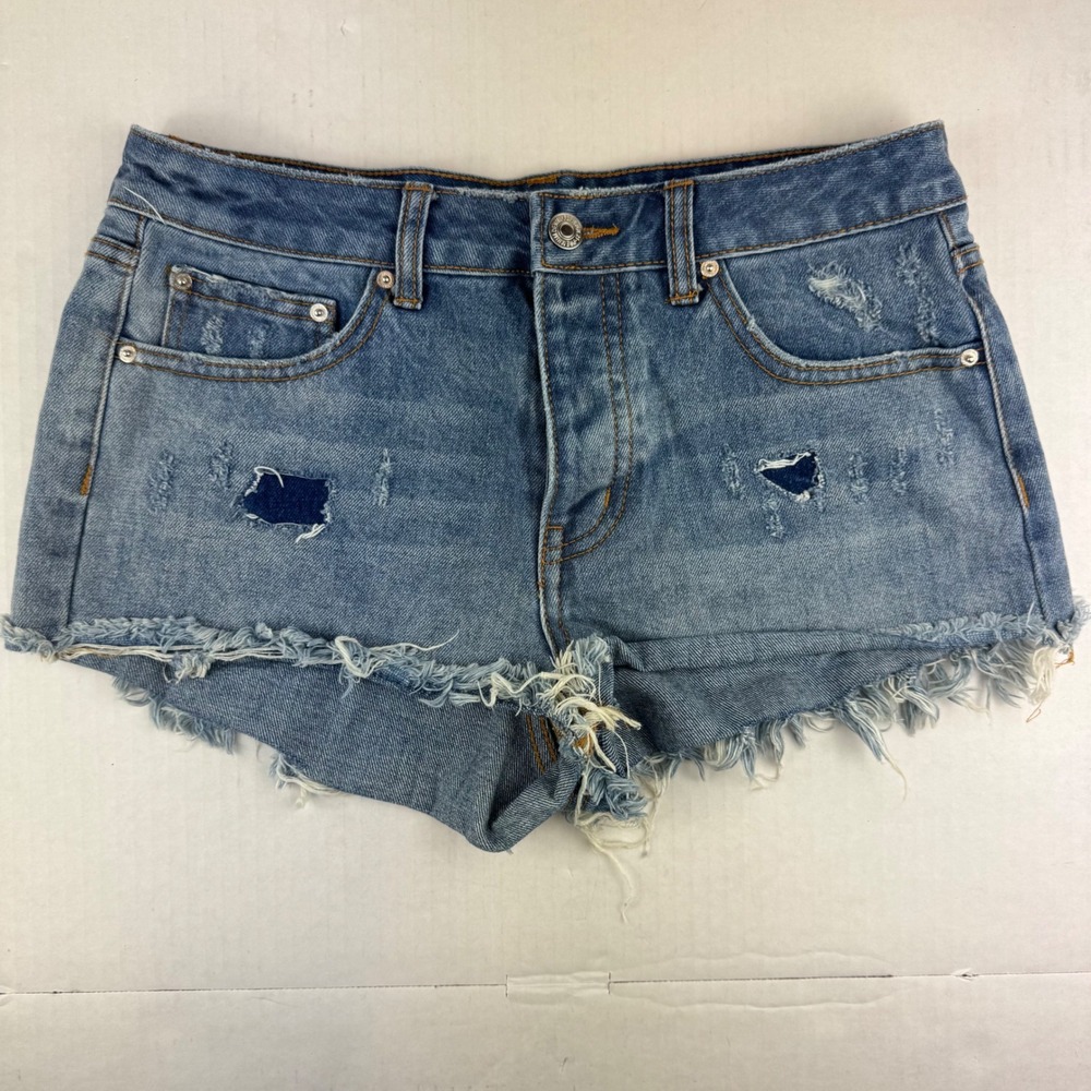 Forever 21 Premium Denim Distressed Cut Off Jean Shorts Blue Womens Size 28